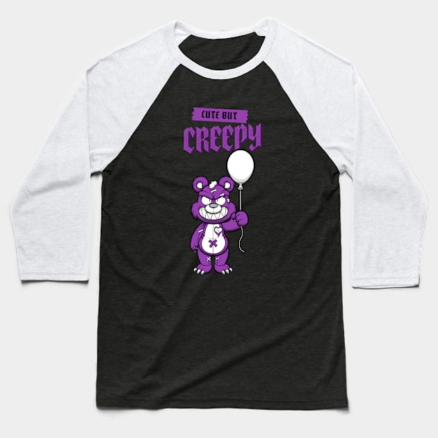 Cute but Creepy, Funny bear with a balloon design Baseball T-Shirt by Laiss_Merch 